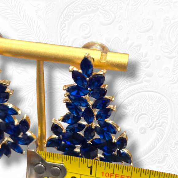 Rhinestone Chandelier Earrings Crystal 2.9 inch Blue - Picture 4 of 6